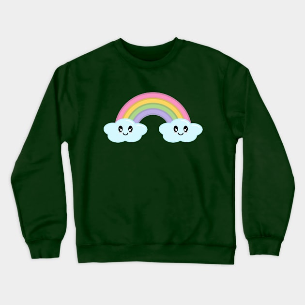 Kawaii Cute Happy Rainbow and Clouds in Green Crewneck Sweatshirt by Kelly Gigi